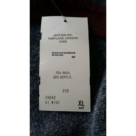 New JANTZEN Maroon Aztec Navajo Cardigan Varsity Vnec Knit Sweater Shawl Wool XL - Picture 6 of 6